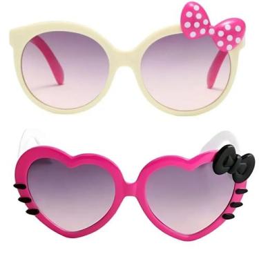 Imagem de Kit Óculos de Sol Infantil Laço Coração Hero Band A1, Bege pink