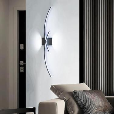 Imagem de Luminária de parede linear moderna - Preta, temperatura de cor branca 6000K, arandela LED de 100cm e 35W para varanda, quarto, sala de estar, escritório - luminária de cabeceira