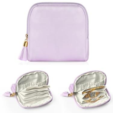 Imagem de Kakurookie Estojo de joias de viagem pequeno, bolsa portátil de armazenamento de joias, bolsa com zíper para mulheres, bolsa de joias de veludo para anéis, brincos, colares, presentes de beleza para