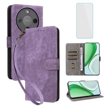 Imagem de IUQXU Capa carteira para celular Honor Magic8 Lite 5G com protetor de tela [bloqueio RFID] capa de celular flip de couro com suporte para cartão feminino e masculino para Honor Magic 8 Lite Magic8Lite