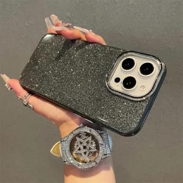 Imagem de HTVJFX Capa de celular luxuosa com glitter e gelatina de silicone macio à prova de choque para iPhone 14 (para iPhone 14/preta)