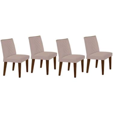 Imagem de Cadeira Sala de Jantar Jade Madeira Kit 4 Un Capuccino - Veludo Creme - Rufato