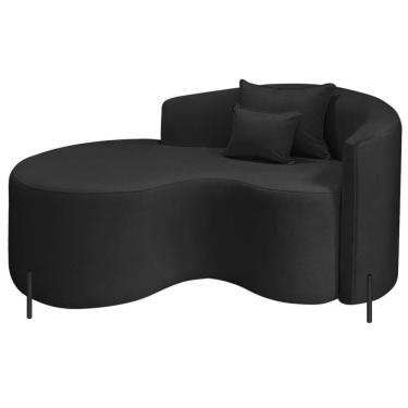 Imagem de Divã Recamier Curvo Sala De Estar Recepção Inglaterra 150cm Pés Metal Preto Esquerdo Bouclé Cor Preto