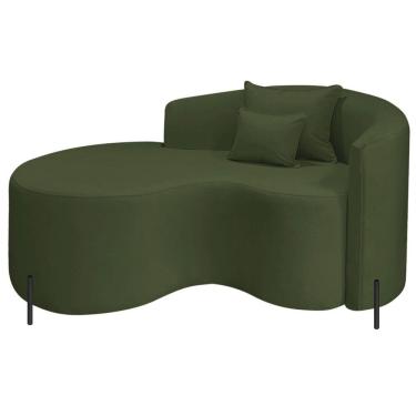 Imagem de Divã Recamier Curvo Sala De Estar Recepção Inglaterra 150cm Pés Metal Dourado Lado Esquerdo Linho Cor Verde