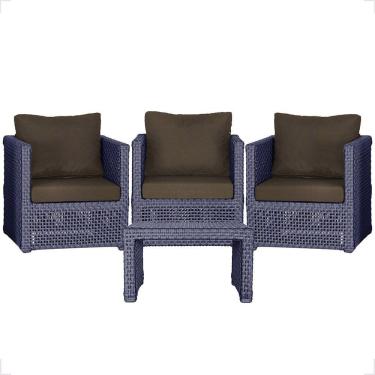 Imagem de Mesa E 3 Poltronas Madri Corda Náutica Estofado 9 Trama Azul