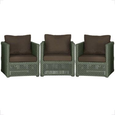Imagem de 3 Poltronas Madri Alumínio Corda Náutica Estofado 9 Trama Verde
