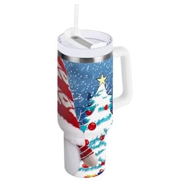 Imagem de ODAWA Copo isolado de parede dupla de 1,134 g, copo de aço inoxidável gnomo de Natal com canudo e alça