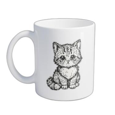 Imagem de Caneca Xícara de Café Porcelana 300ml Adorable Kitten Pixel Art Retrô