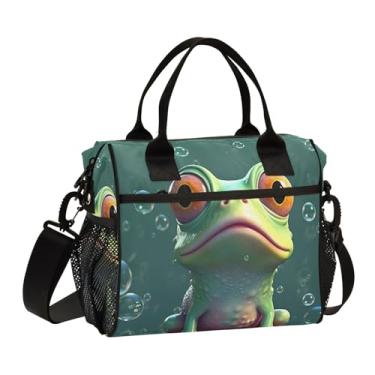 Imagem de ODAWA Lancheira escolar verde Frog Bubbles, lancheira com suporte para garrafa de água