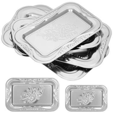 Imagem de Conjunto de 6 bandejas prateadas para servir, bandeja decorativa espelhada com gravação floral, pratos de festa para uísque, comida, sobremesa, cupcake, casamentos, mesa, festas, exibição