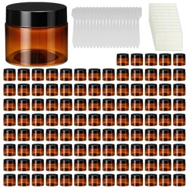 Imagem de LECEHIVO 110 frascos cosméticos de plástico âmbar de 118 ml com tampas, recipientes redondos herméticos recarregáveis, à prova de vazamento, frascos de cosméticos vazios para loção, creme, pó, pomada