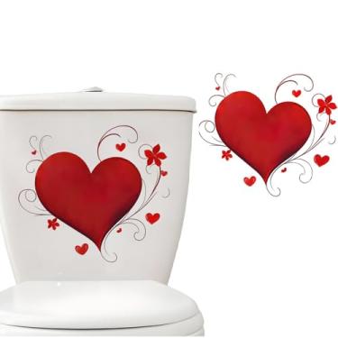 Imagem de Adesivos de banheiro para o dia dos namorados, coração vermelho amor autoadesivo PVC à prova d'água tampas de parede decalques de capa de assento de vaso sanitário decoração de casa suprimentos para