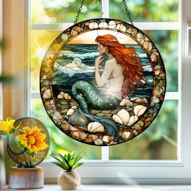 Imagem de Acrílico colorido, apanhador de sol, mulher, concha, decoração de janela, arte de parede de arco-íris, para varanda, interior e exterior, jardim, enfeites de Natal, decoração 19 x 19 cm, CH#43