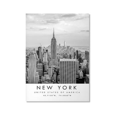 Imagem de Pôster de viagem preto e branco impressão de paisagem da cidade do mundo pintura em tela de arte de parede de Nova York decoração de casa (16 x 24 polegadas (40 x 60 cm), sem moldura)