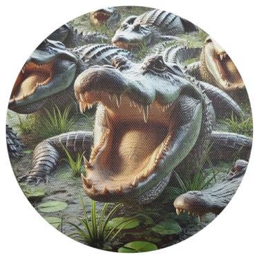 Imagem de Conjunto de 1 jogo americano redondo de PVC durável verde pântano jacaré verde pântano, tapetes de mesa de jantar à prova de calor