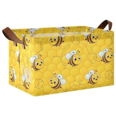 Imagem de Cestas amarelas fofas para organização e armazenamento de trailers, grandes cestas decorativas de 48 x 28 x 25 cm para armazenamento de armário, 1 unidade