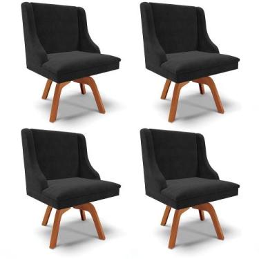 Imagem de Cadeiras de Jantar Kit 4 Liz Suede Preto Base Madeira MM35 D03 - D'Ros
