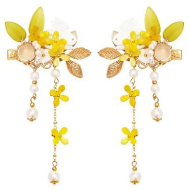 Imagem de Um par de grampos de cabelo de casamento, presilhas de cabelo de cristal feitas à mão com design floral, presilhas de pérolas, clipes de flores de strass, acessórios de cabelo para mulheres e meninas