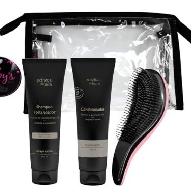 Imagem de Kit Tratamento Capilar antiqueda Completo – Shampoo Fortalecedor 250 ml, Condicionador Terapia Capilar 250 ml e Necessaire Transparente + Escova Mágica Desembaraçadora
