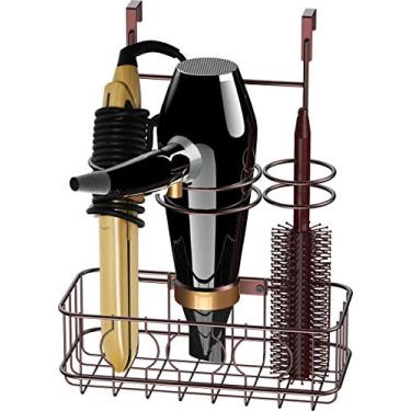 Imagem de Secador de cabelo SimpleHouseware para porta de armário/montagem na parede e armazenamento organizador de ferramentas de estilo, bronze