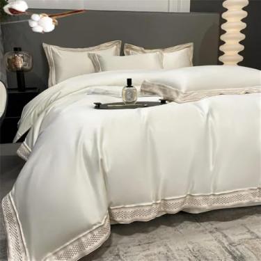 Imagem de Conjunto de cama simples em algodão branco com bordado, incluindo capa de edredom de casal, lençóis e fronhas. Inclui lençol de baixo com elástico. Tamanho: 1,5 MB.