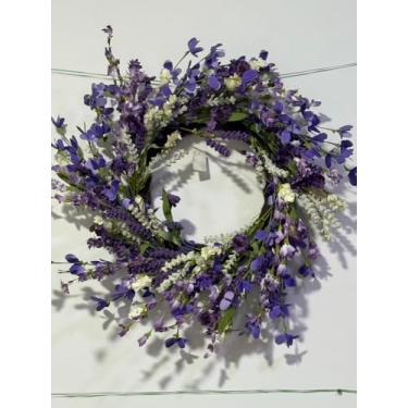Imagem de Guirlanda de lavanda de 61 cm para porta da frente, margarida roxa, primavera, verão, folhas artificiais de flores silvestres para todas as estações, decoração de casa, parede interna e externa