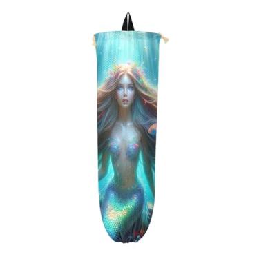 Imagem de Dispensador de sacola de mercearia mágica Dreamy Mermaid para sacolas plásticas, suporte de sacola de supermercado, organizador de sacolas de cozinha