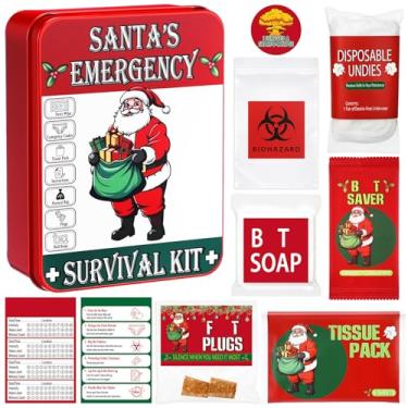 Imagem de Dimsile 10 peças de kit de Natal Shart Natal engraçado novidade sobrevivência mordaça presente para homens contém cuecas lenços pacote de lenços saco amigo instruções sabão adesivo etc para a família