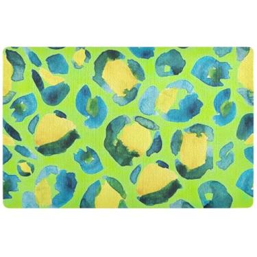 Imagem de TSENQUE Tapete de porta personalizado leopardo verde aquarela bonito tapete de porta de outono capacho externo entrada interna lavável tapete de porta da frente entrada interna 81 cm x 50 cm