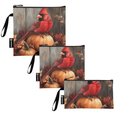 Imagem de TSENQUE Saco de sanduíche vintage reutilizável de Natal pássaro vermelho sacos de comida de tecido lavável com zíper para escola, escritório, viagem, trabalho (pacote com 3: P/M/G)