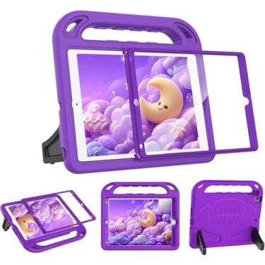 Imagem de BMOUO Capa infantil para iPad 6ª/5ª geração (iPad 9,7 polegadas, 2017/2018), iPad 9,7/Air 2 com protetor de tela, alça à prova de choque com suporte para iPad 6ª 5ª geração Cas e para crianças, roxa