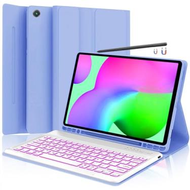Imagem de Capa com teclado para Samsung Galaxy Tab S6 Lite 10,4 polegadas 2024 2022/2020 SM-P610/P613/P615/P619, capa com teclado Bluetooth sem fio destacável retroiluminada, suporte fino, suporte para caneta S