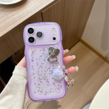 Imagem de Capa para celular com glitter e padrão ondulado 3D para iPhone 11, 12, 13, 14, 15, 16, 17 Pro Max e 16 Plus, com borda transparente e parte traseira em TPU macio (para iPhone XS Max/Roxo)