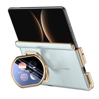 Imagem de POYUFRG Capa magnética para Huawei Mate X7, capa de proteção de dobradiça de couro galvanizado de luxo com capa de suporte de lente de metal, azul, Mate X7