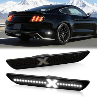 Imagem de D-Lumina Lâmpadas refletoras laterais de LED estilo X para Ford Mustang 2015-2023 refletores de para-choque traseiro branco, lentes fumadas, 2 peças de lâmpadas de estacionamento, luzes de para-choque