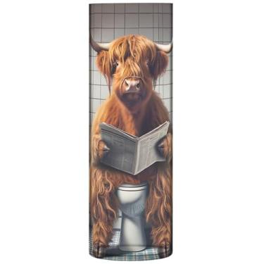 Imagem de Vaca Highland engraçada vasos de flores cilíndricos fofos para buquê vaso de plástico grande personalizado decoração moderna para sala de estar, 30 cm x 9,9 cm