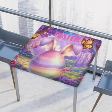 Imagem de hongjinglin Toalha de mesa quadrada para ambientes externos com borda elástica justa toalha de mesa de Páscoa limpa para decoração de cozinha e pátio interno externo para mesas de 117 x 117 cm Z (139)