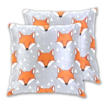 Imagem de Joitme Conjunto de 2 capas de almofadas brancas e laranjas fofas de raposa, capas de almofada de sofá-cama grandes para sala de estar, 50 x 50 cm, 2 peças