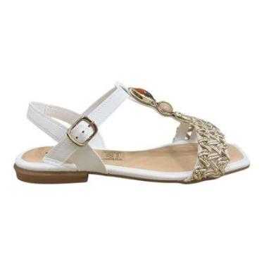 Imagem de Sandalia Rasteira Feminino Mississipi Casual Conforto Cordas Pedras Antiderrapante J0442 Branco-Feminino