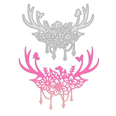 Imagem de 1 molde de corte com padrão de chifre, estênceis de corte de aço carbono de cor platina fosca para álbum de fotos faça você mesmo, cartão de papel decorativo em relevo, 7,8 x 9,98 x 0,1 cm