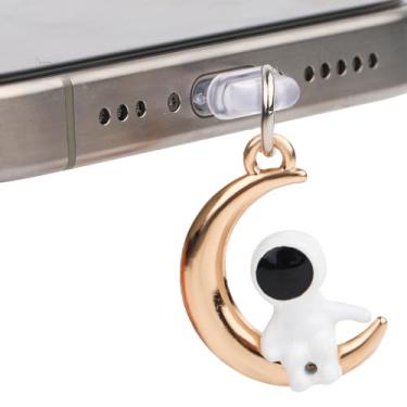 Imagem de Amuleto de plugue de poeira para telefone, pingente de lua de astronauta fofo para celular Kindle, plugue antipoeira tipo C, porta de carregamento USB, plugues antipoeira para plugue de fone de ouvido