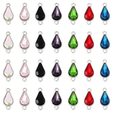 Imagem de MakemadeDIY 28 peças de pingentes de conectores de vidro de gota de strass para fabricação de joias, latão, cores mistas, amuletos para pulseiras faça você mesmo, colares, brincos, chaveiros, presente
