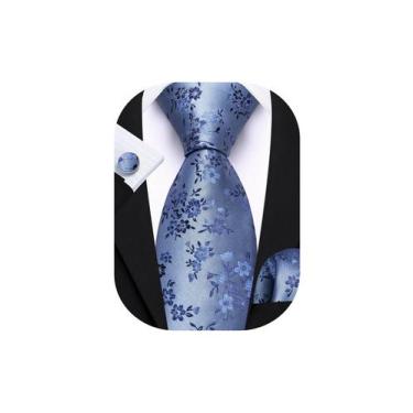 Imagem de Conjunto de seda floral Necktie Barry.Wang Dusty Blue 160 cm