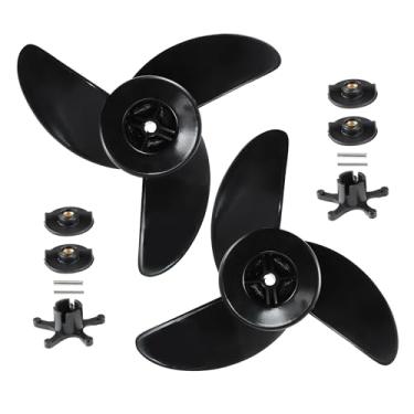 Imagem de REPAIROCK Conjunto de hélices de motor de popa 2x para HAIBO ET44L/ET54L/D65L/T34, hélice de barco de motor elétrico de pesca de 3 lâminas, hélice para barcos de pesca, com chave de pino de porca