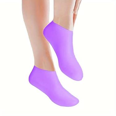 Imagem de 1 par de meias de silicone para cuidados com os pés, meias femininas hidratantes e anti-rachaduras, adequadas para rachaduras secas (Roxo)