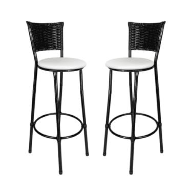 Imagem de Banqueta Junco Preto Alta Moderna Elegante Para Cozinha Balcao Bancada Bar Apartamento (BRANCO)