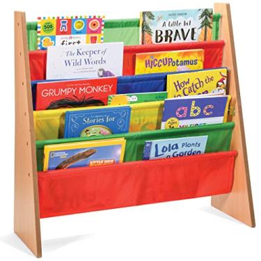 Imagem de Sagler Estante infantil – Organizador de livros para crianças – Estante de livros infantil – 5 bolsos para estante infantil