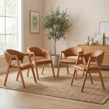 Imagem de Kit 4 Cadeiras de Jantar Estofadas em Madeira Maciça e material sintét