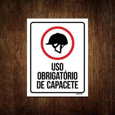 Imagem de Kit 10 Placas Sinalização - Uso Obrigatório De Capacete - Sinalizo.Com