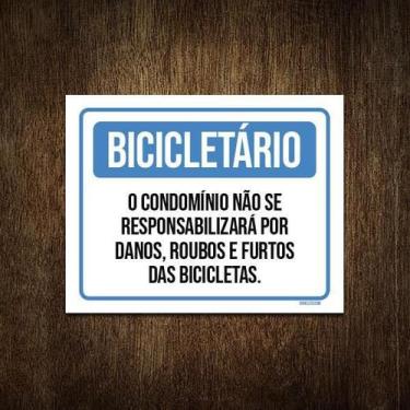 Imagem de Placa Bicicletário Condomínio Roubos Bicicletas 18X23 - Sinalizo